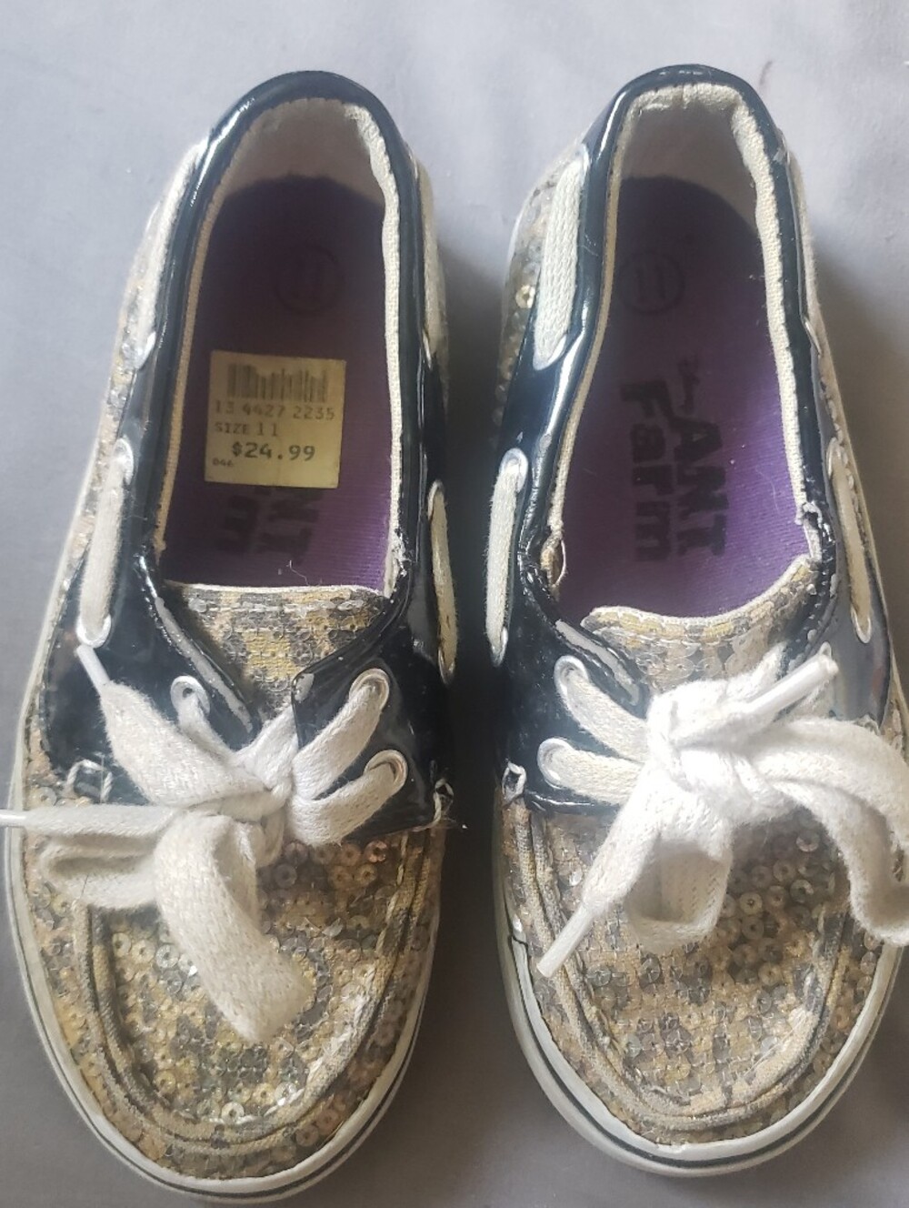 Ant Farm Girls Size 11 Sequin Boat Shoes in Gold and Black Leopard Print